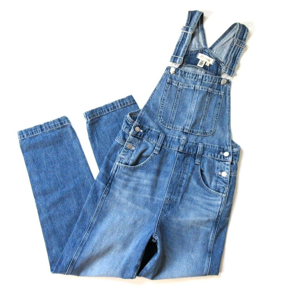 NWT Madewell Tall Straight-Leg Overalls in Hickory Wash Easy Fit Rigid Denim XS